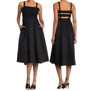 Topshop Shirred/Smocked Cotton Poplin Midi black Dress XS (size US 0-2)